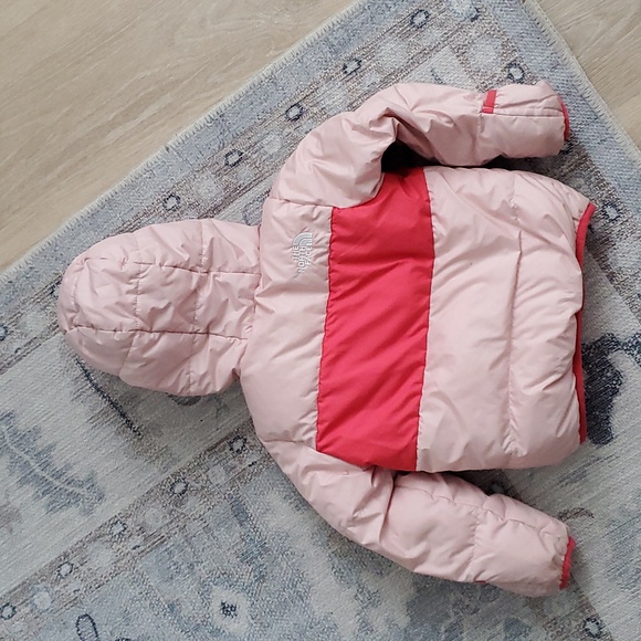 The North Face Pink Peach Baby Girl Moondoggy Hoodie Winter Coat Jacket Sz18-24m - Picture 6 of 13